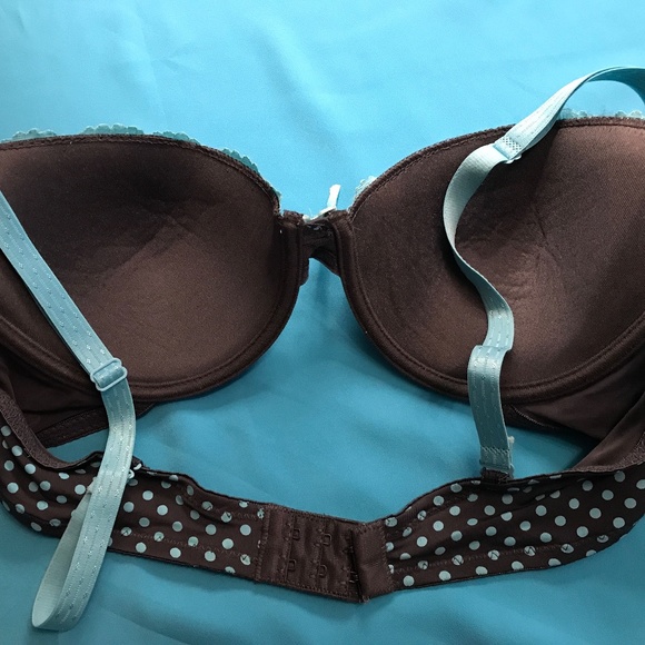 Polka-dotted, navy blue and turquoise padded bra - Picture 2 of 2